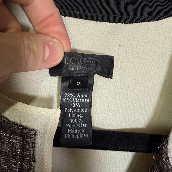 J. Crew Collection Metallic Jacket Brown and Cream Trim Size 2 Wool Careerwear - Picture 9 of 10
